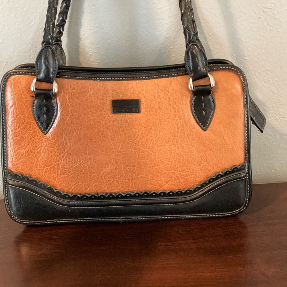 EGO Brown and Black Leather Handbag